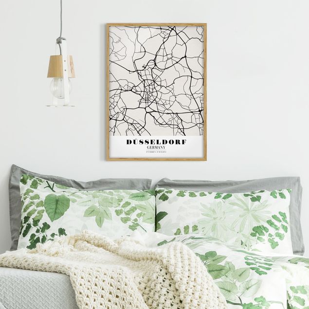 Indrammede plakater verdenskort Dusseldorf City Map - Classic