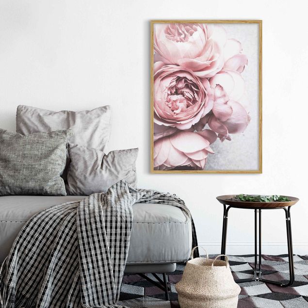 Indrammede plakater blomster Light Pink Peony Flowers Shabby Pastel