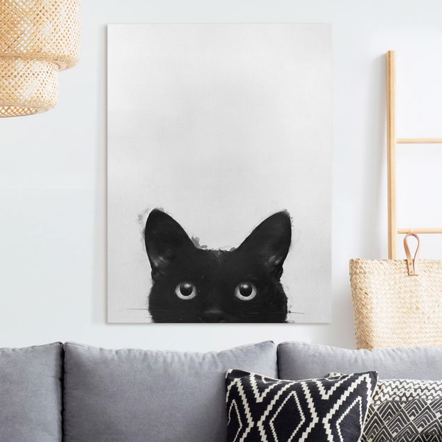 Billeder sort Illustration Black Cat On White Painting