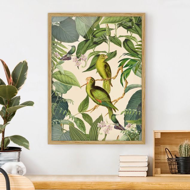 køkken dekorationer Vintage Collage - Parrots In The Jungle