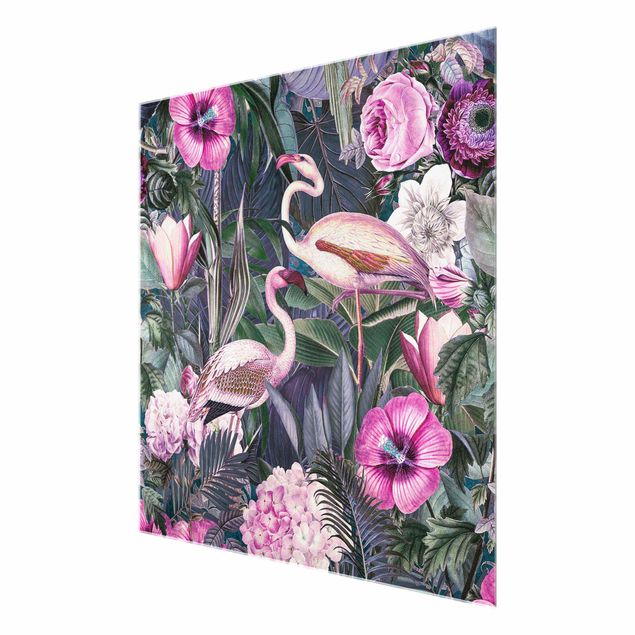 Billeder blomster Colourful Collage - Pink Flamingos In The Jungle