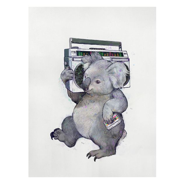 Billeder på lærred bjerge Illustration Koala With Radio Painting