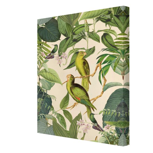Billeder blomster Vintage Collage - Parrots In The Jungle