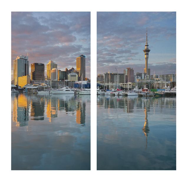 Billeder på lærred arkitektur og skyline Auckland Skyline Sunset