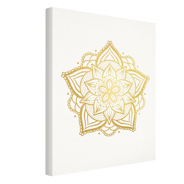 Billeder mandalas Mandala Flower Illustration White Gold