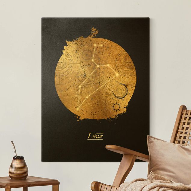 Billeder på lærred lions Zodiac Sign Leo Gray Gold