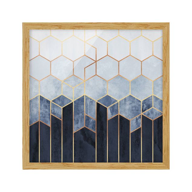 Billeder mønstre Golden Hexagons Blue White