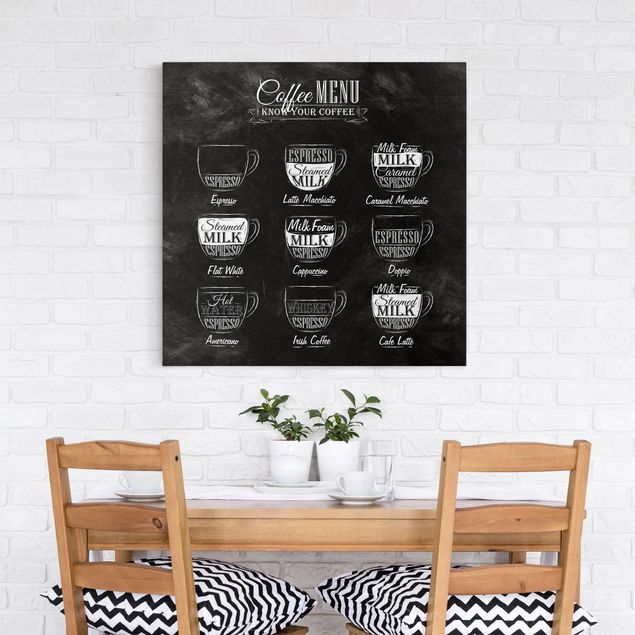 Billeder på lærred sort og hvid Coffee Varieties Chalkboard