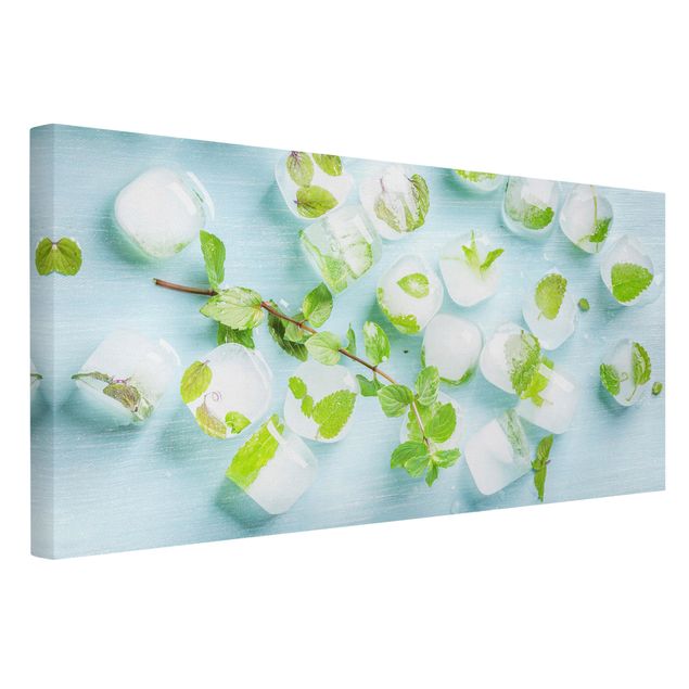 Billeder blomster Ice Cubes With Mint Leaves