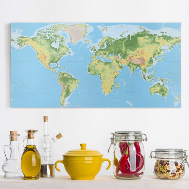 køkken dekorationer Physical World Map