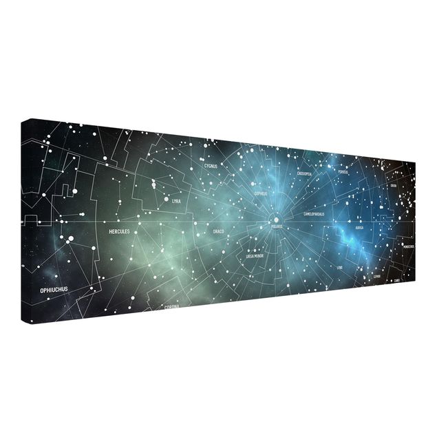Billeder på lærred verdenskort Stellar Constellation Map Galactic Nebula