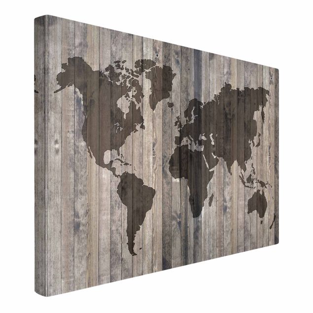 Billeder på lærred verdenskort Wood World Map