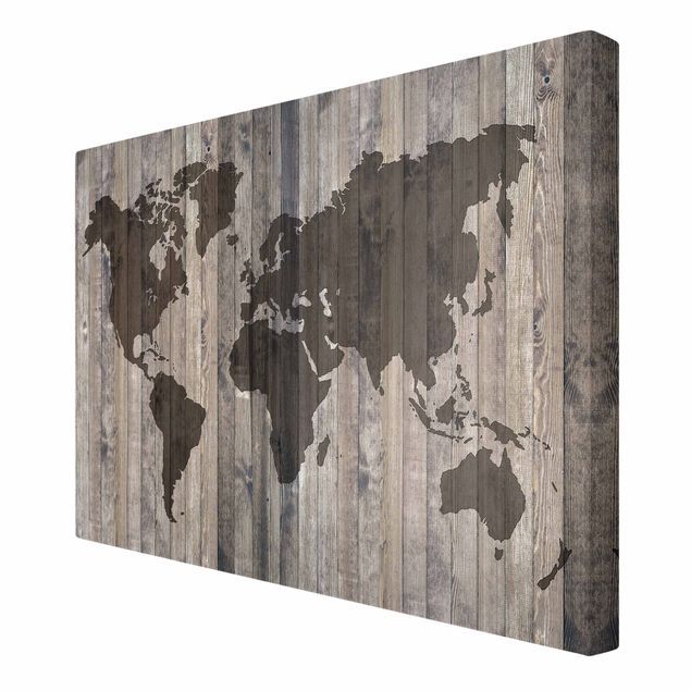 Lærredsbilleder Wood World Map