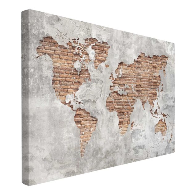 3D billeder Shabby Concrete Brick World Map