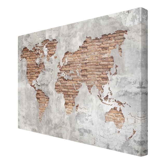Billeder Shabby Concrete Brick World Map