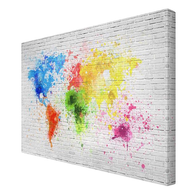 Billeder farvet White Brick Wall World Map