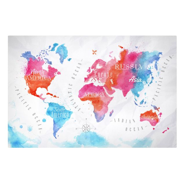 Billeder blå World Map Watercolour Red Blue