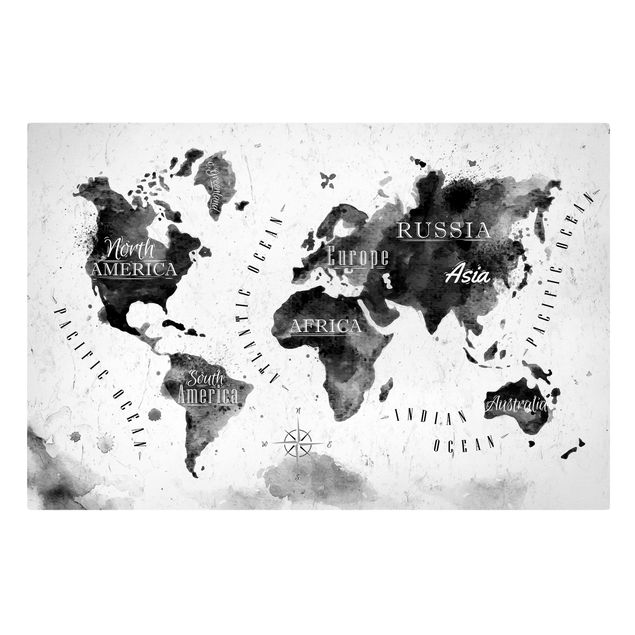 Billeder sort og hvid World Map Watercolour Black