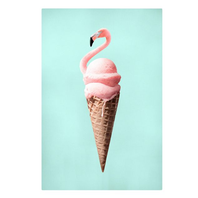 Billeder på lærred dyr Ice Cream Cone With Flamingo