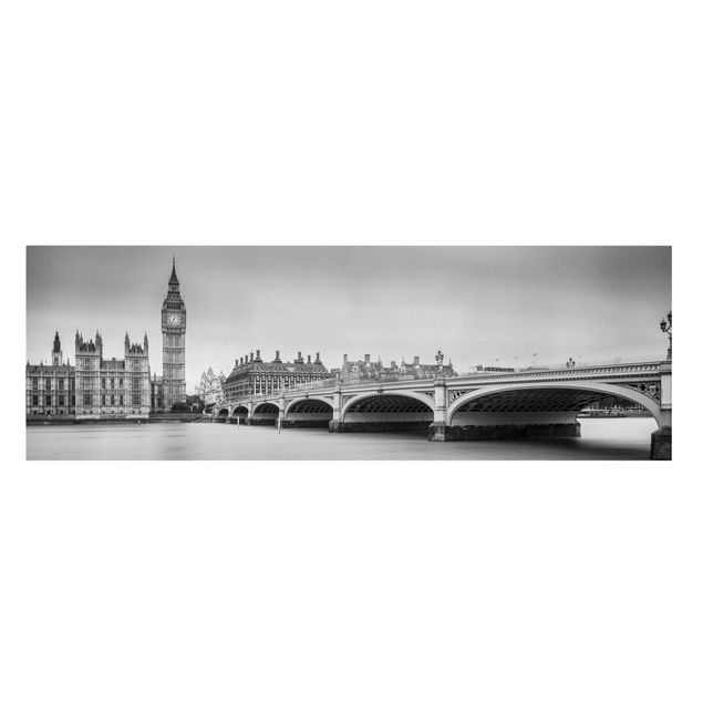 Billeder på lærred sort og hvid Westminster Bridge And Big Ben