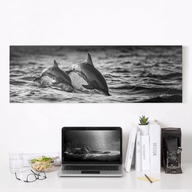 Billeder på lærred fisk Two Jumping Dolphins