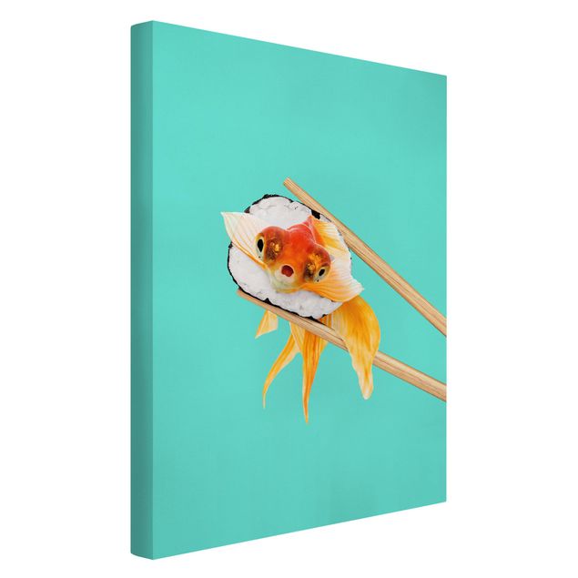 Billeder på lærred kunsttryk Sushi With Goldfish