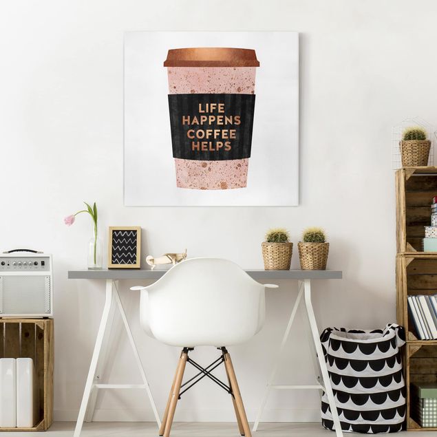 Billeder på lærred kunsttryk Life Happens Coffee Helps Gold
