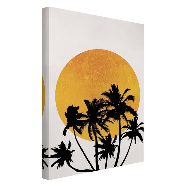Billeder på lærred blomster Palm Trees In Front Of Golden Sun