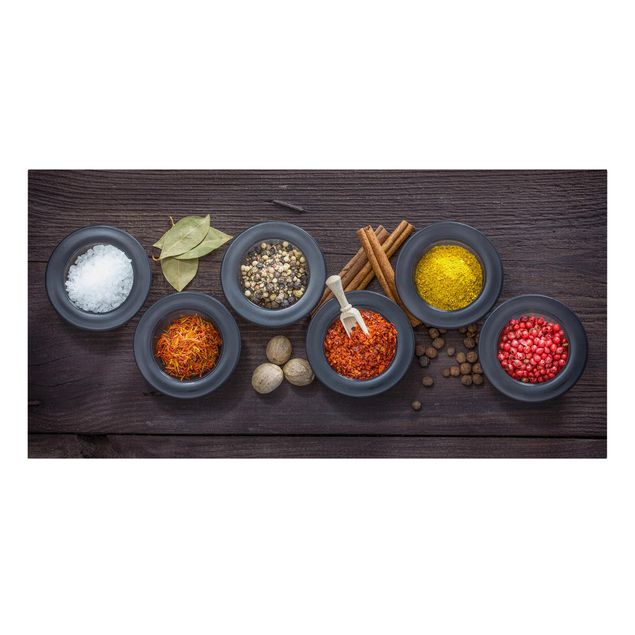 Billeder på lærred krydderier og urter Black Bowls With Spices