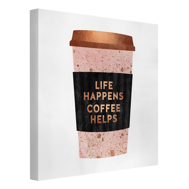 Billeder på lærred ordsprog Life Happens Coffee Helps Gold
