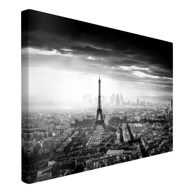 Billeder på lærred arkitektur og skyline The Eiffel Tower From Above Black And White