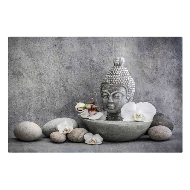 Billeder på lærred spirituelt Zen Buddha, Orchid And Stone