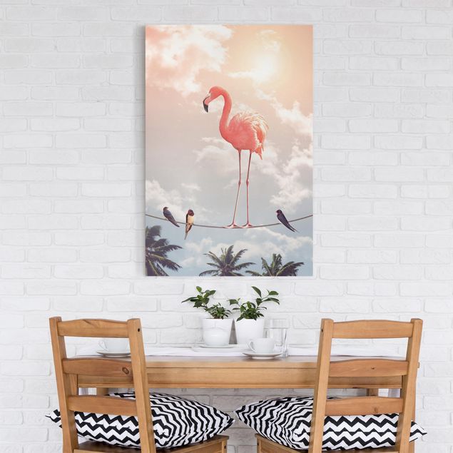 Billeder på lærred fugle Sky With Flamingo