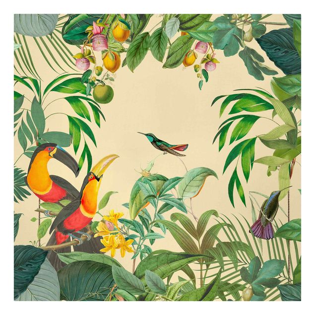 Billeder blomster Vintage Collage - Birds In The Jungle