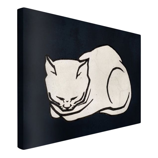 Billeder på lærred sort og hvid Sleeping Cat Illustration
