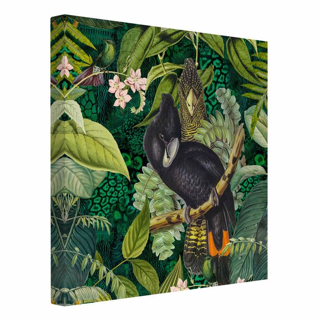 Billeder på lærred blomster Colourful Collage - Cockatoos In The Jungle