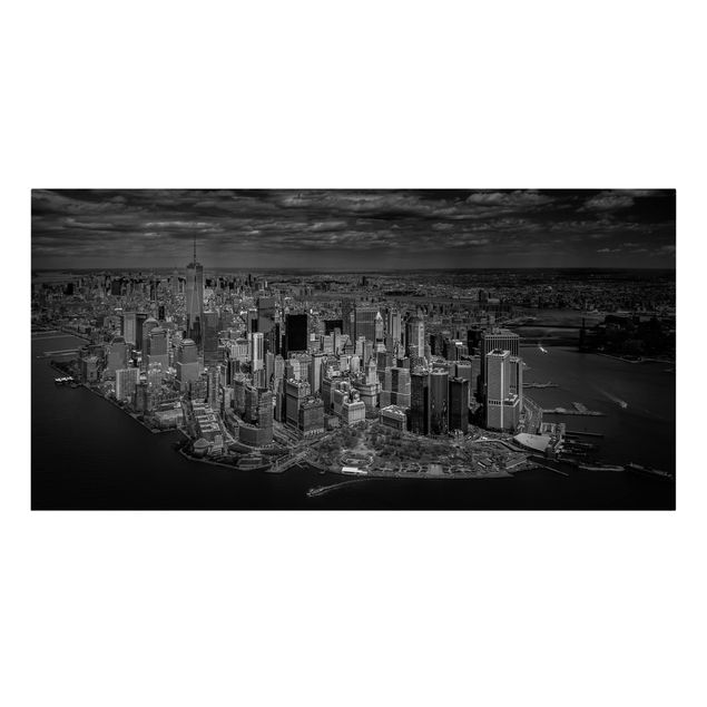 Billeder på lærred sort og hvid New York - Manhattan From The Air