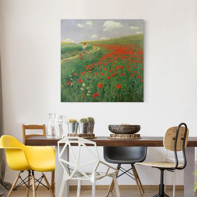 Billeder på lærred valmuer Pál Szinyei-Merse - Summer Landscape With A Blossoming Poppy