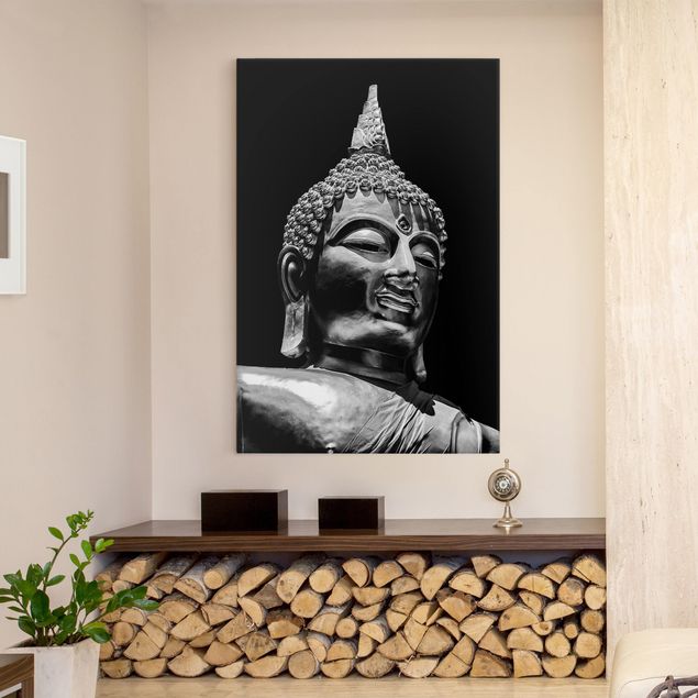 Billeder på lærred sort og hvid Buddha Statue Face