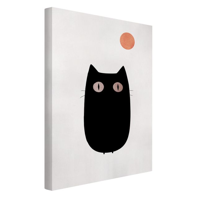 Billeder på lærred sort og hvid Black Cat Illustration