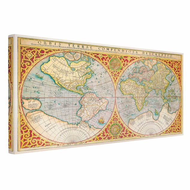 Billeder på lærred vintage Historic World Map Orbis Descriptio Terrare Compendiosa