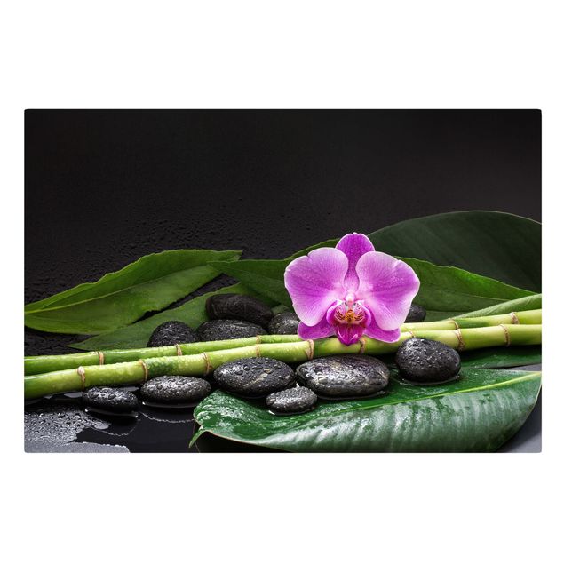 Billeder på lærred stenlook Green Bamboo With Orchid Flower