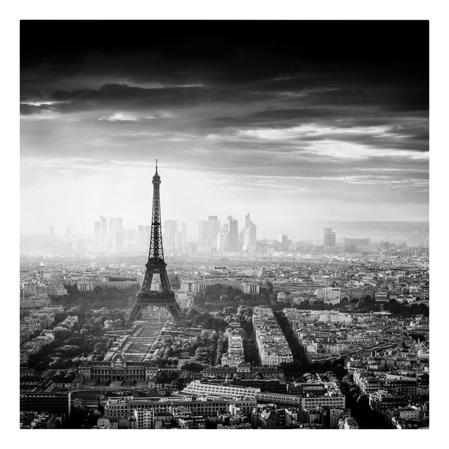 Billeder på lærred sort og hvid The Eiffel Tower From Above Black And White