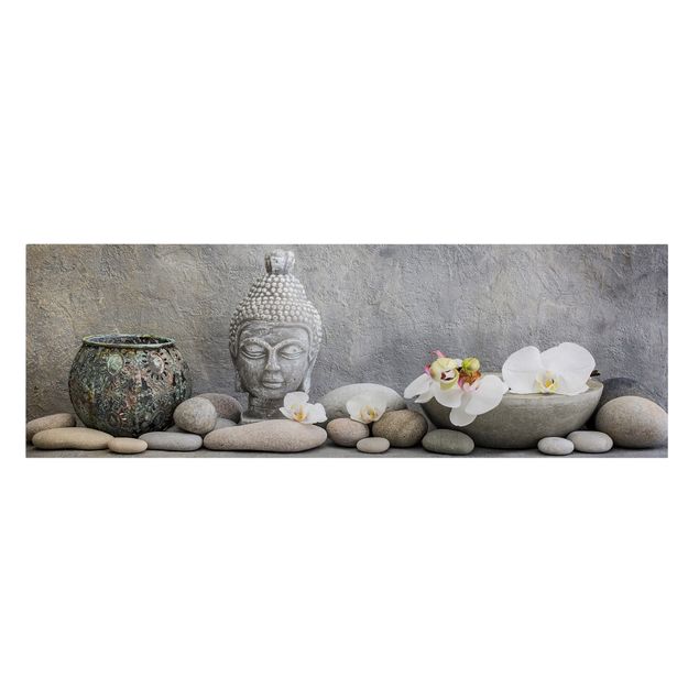 Billeder på lærred spirituelt Zen Buddha With White Orchids