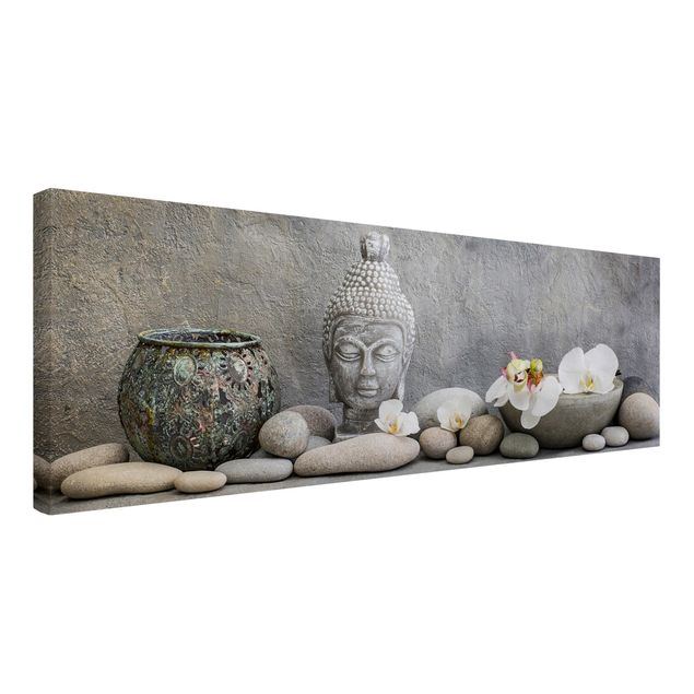 Billeder på lærred kunsttryk Zen Buddha With White Orchids
