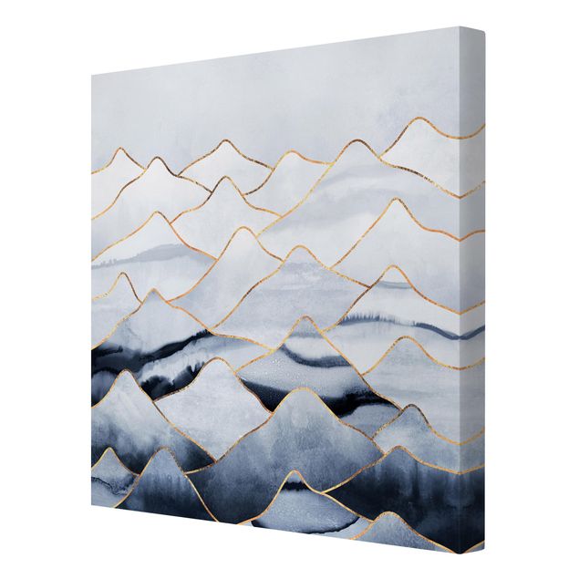 Billeder på lærred kunsttryk Watercolour Mountains White Gold