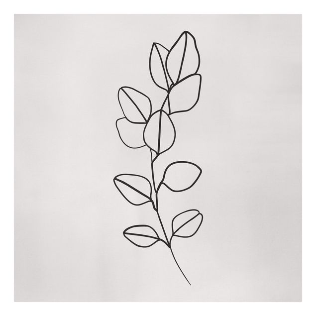 Billeder på lærred sort og hvid Line Art Branch Leaves Black And White