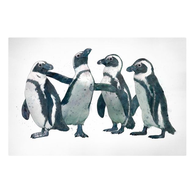Billeder på lærred kunsttryk Illustration Penguins Black And White Watercolour