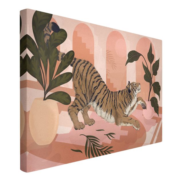 Billeder på lærred kunsttryk Illustration Tiger In Pastel Pink Painting