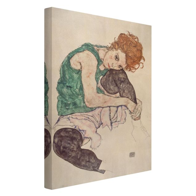 Billeder på lærred kunsttryk Egon Schiele - Sitting Woman With A Knee Up